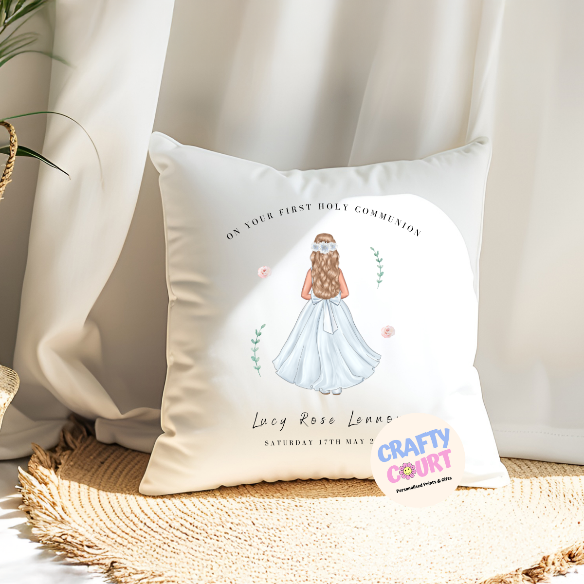 Personalised Holy Communion Cushion: Girl
