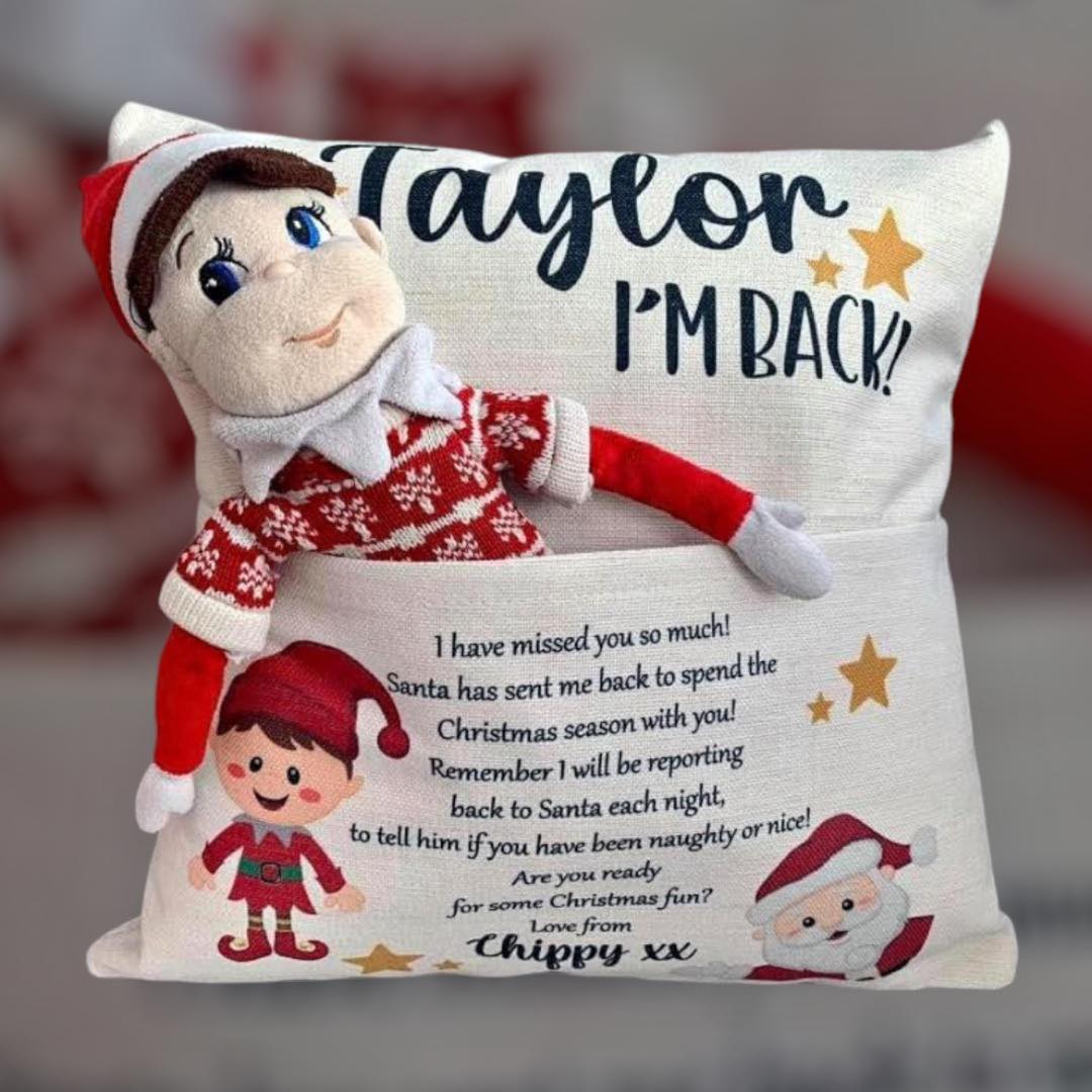 Personalised Elf On The Shelf Return Cushion