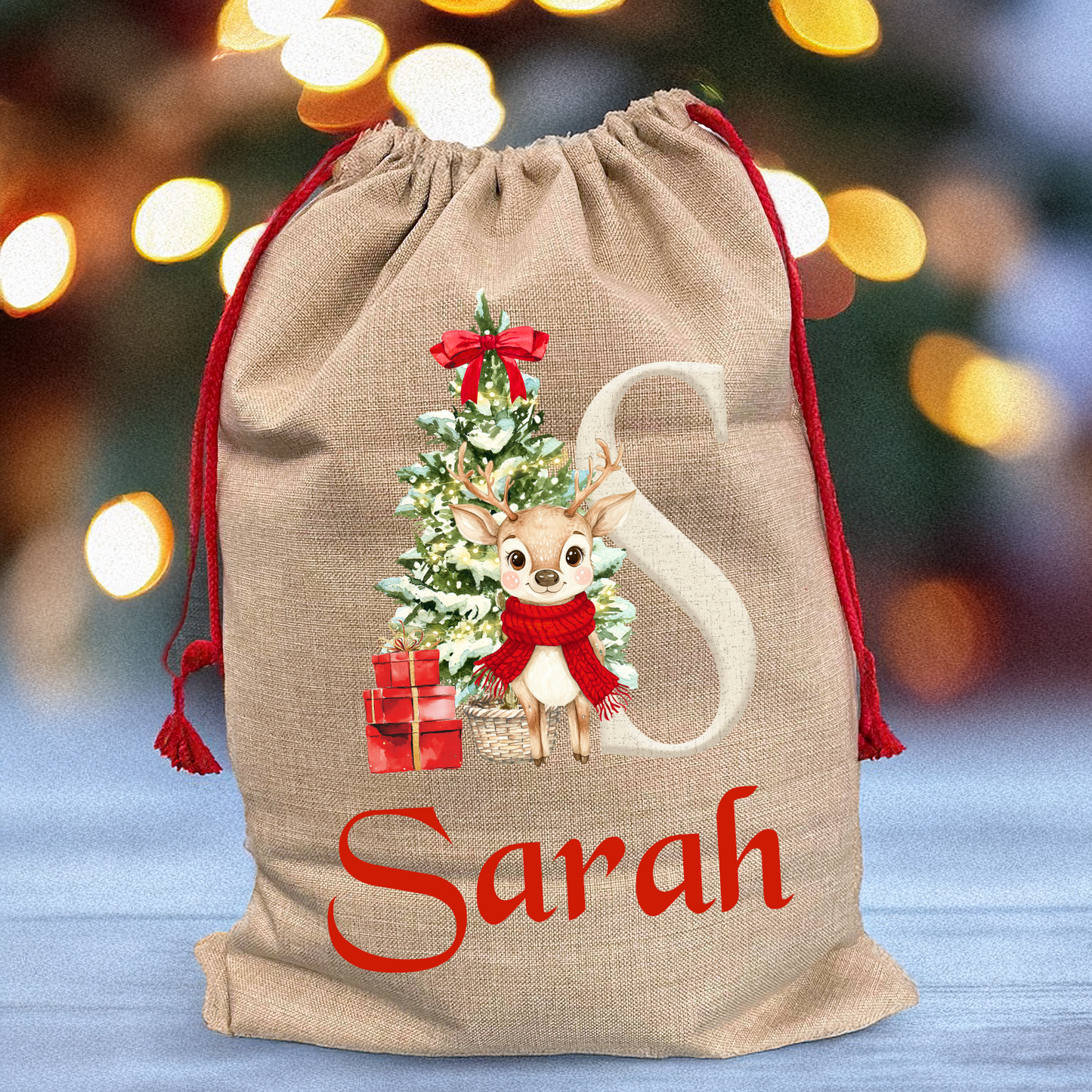 Personalised Santa Sack Initial Reindeer
