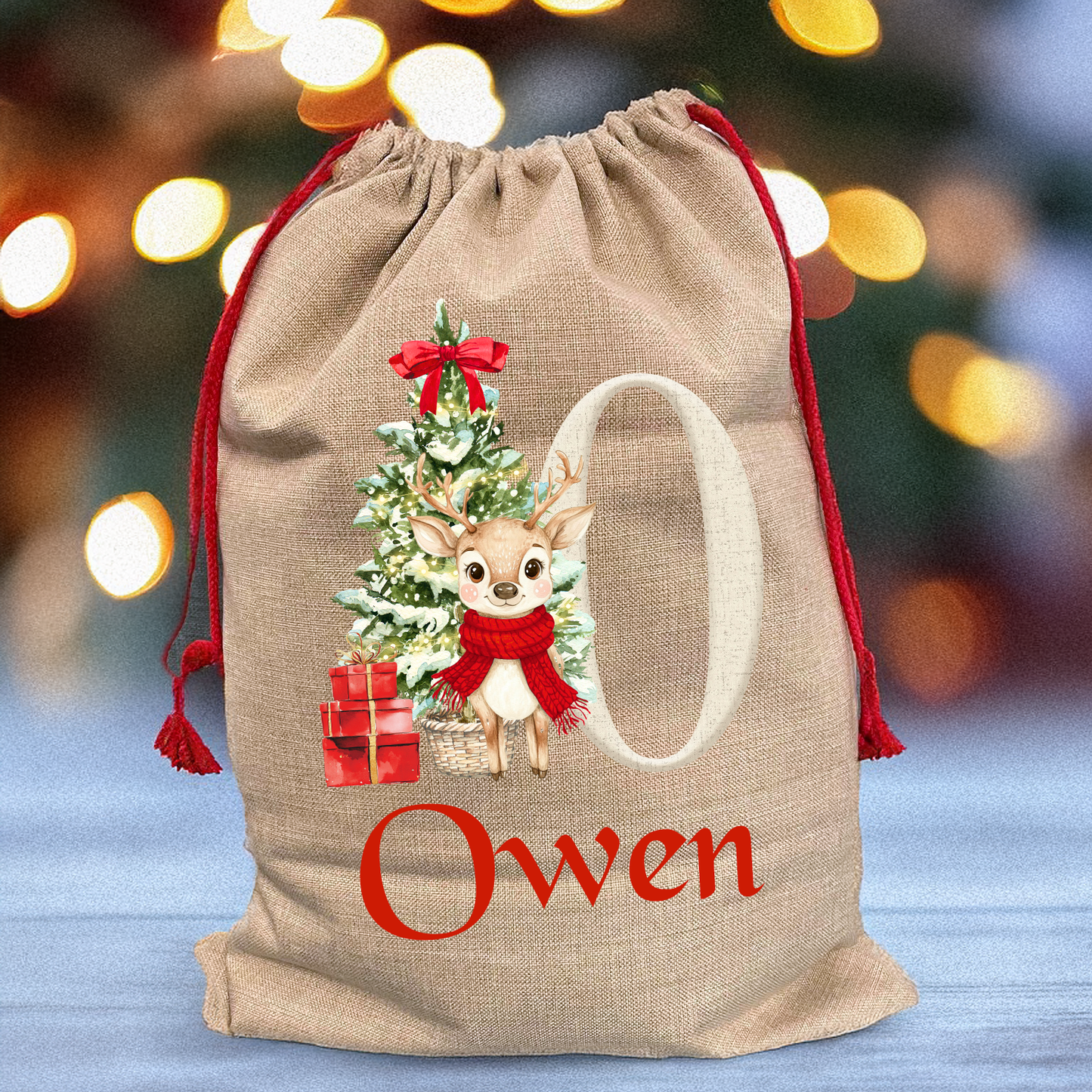 Personalised Santa Sack Initial Reindeer