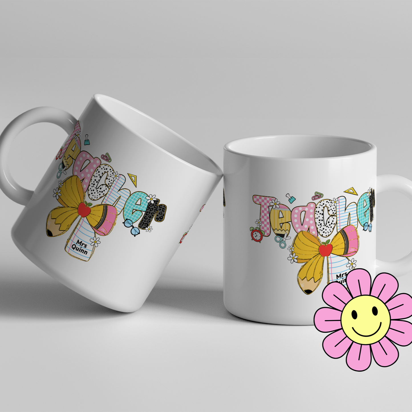 Personalised Teacher Mug: Pencil Bow