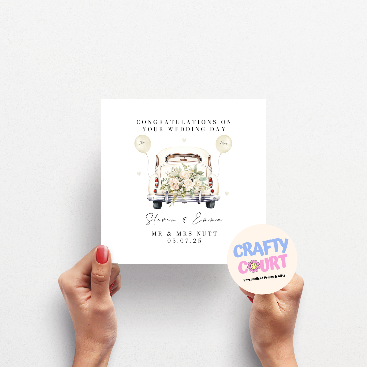 Personalised Wedding Card: Beige Vintage Car