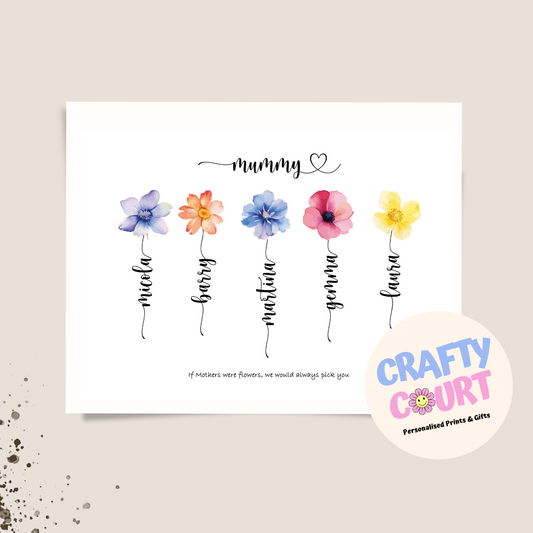 Personalised Mothers Print -  Mixed Flowers