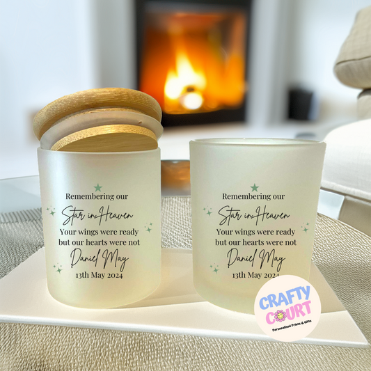 Personalised Remembrance Candle Jar & Tea Light: Star in Heaven