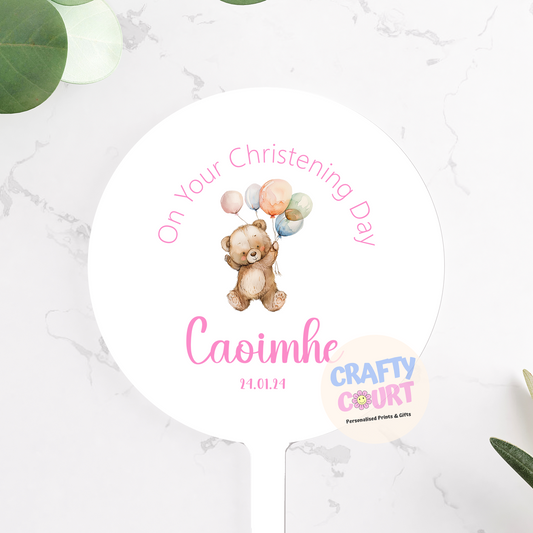 Personalised Cake Toppers: Christening balloon bear