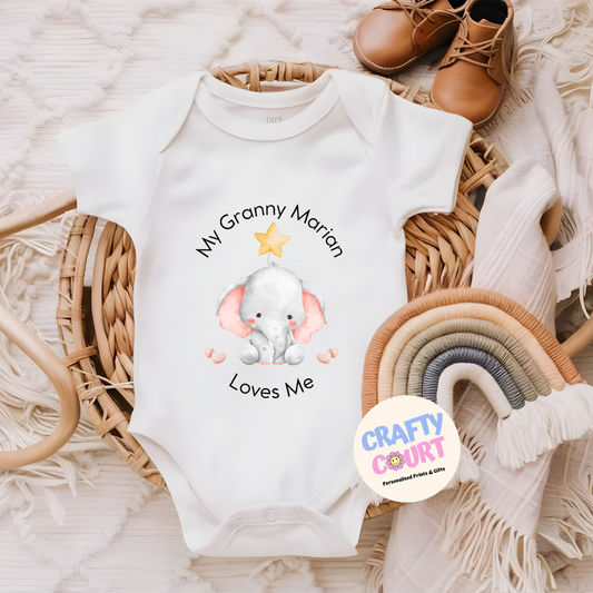 Baby Elephant - (Name) Loves Me Baby Vest