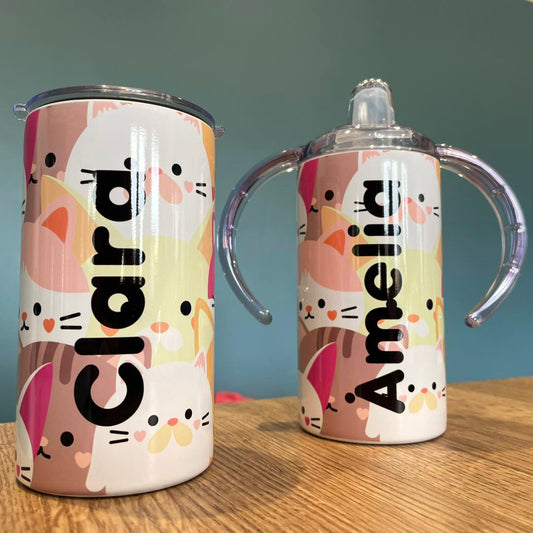 Kids Personalised 12oz Steel Cat Tumbler