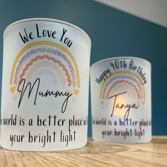 Personalised Rainbow Candle Jar & Tea Light