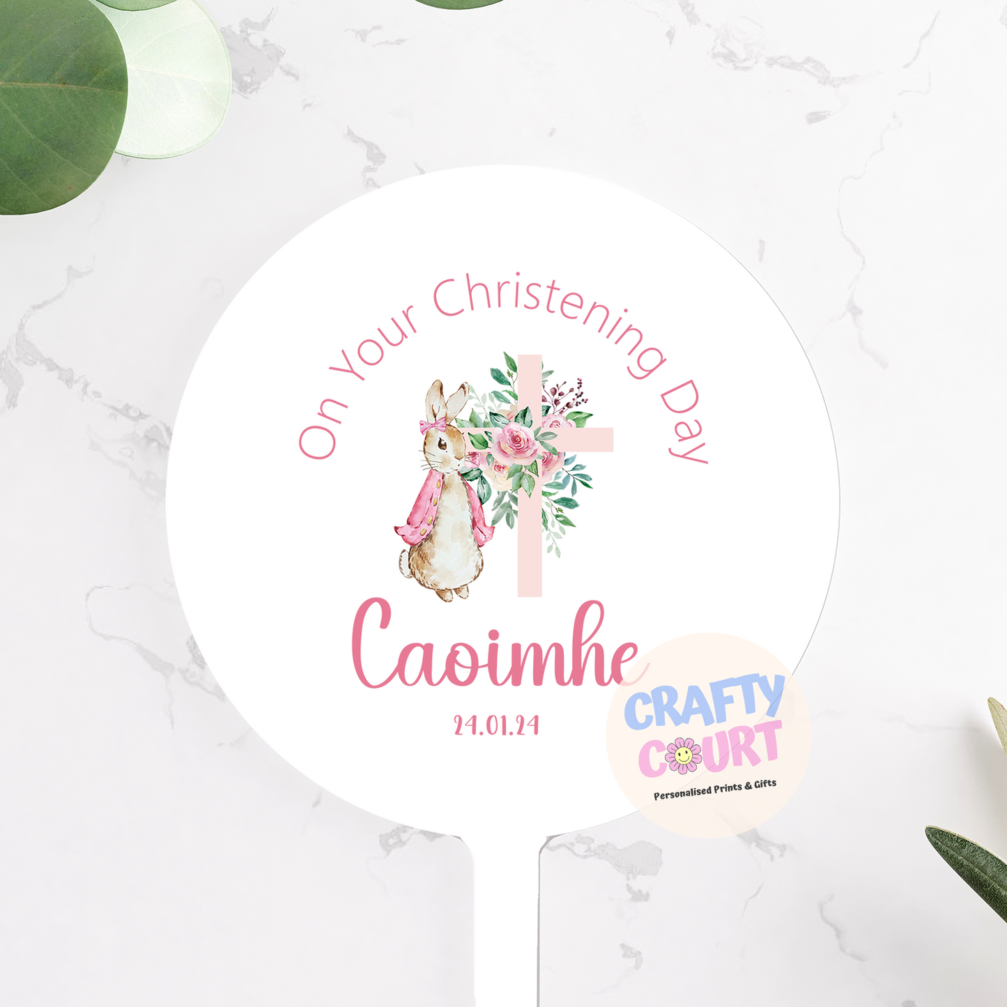 Personalised Cake Toppers: Christening rabbit