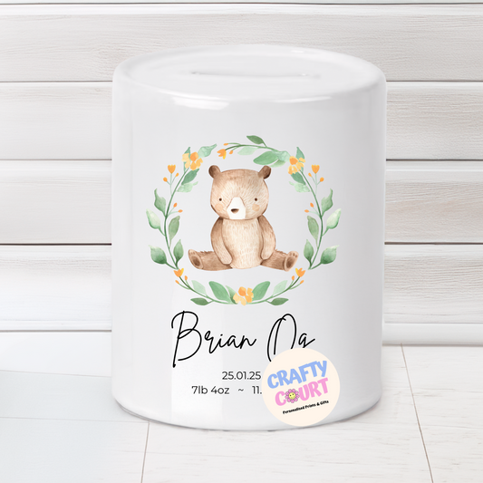 Personalised Ceramic Money Box: Neutral Bear