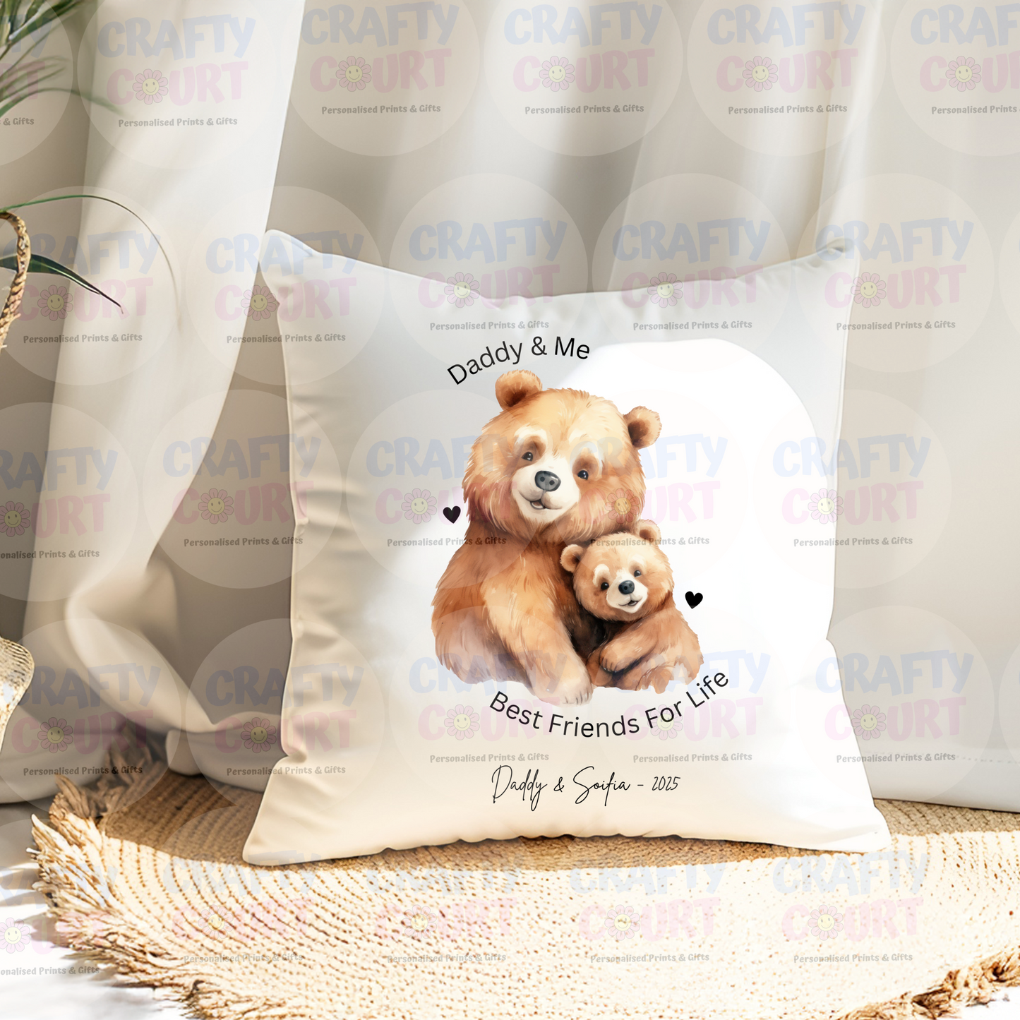 Personalised Cushion for Dad: Daddy & Me Bear Hug