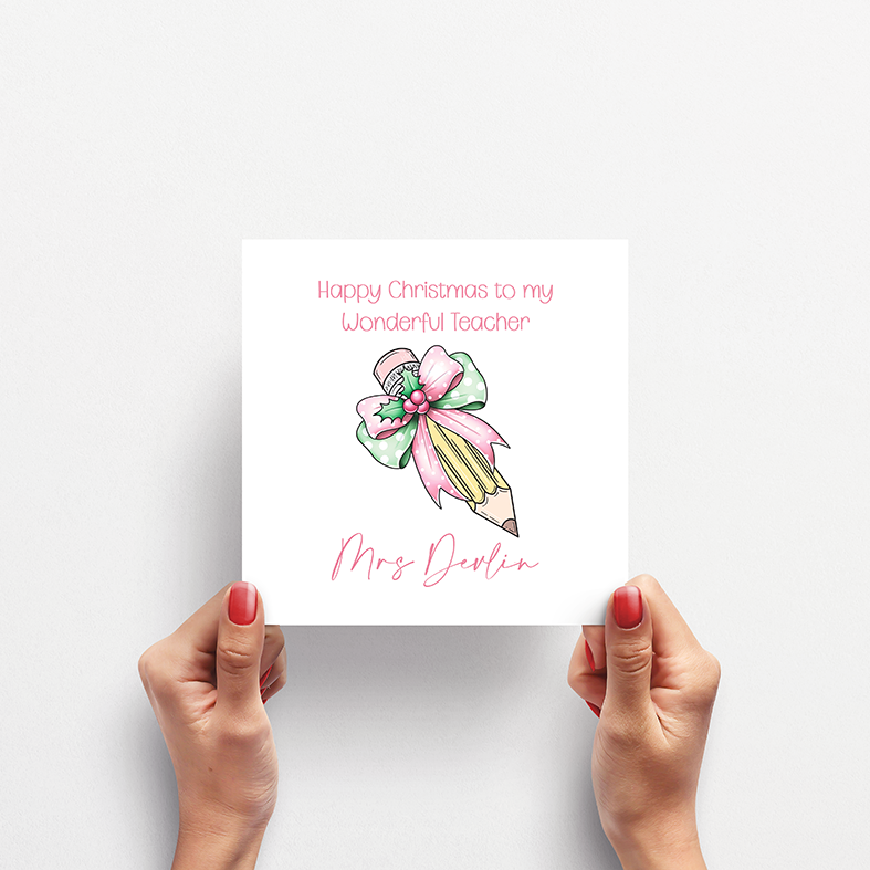 Personalised Christmas Teacher Pencil Card