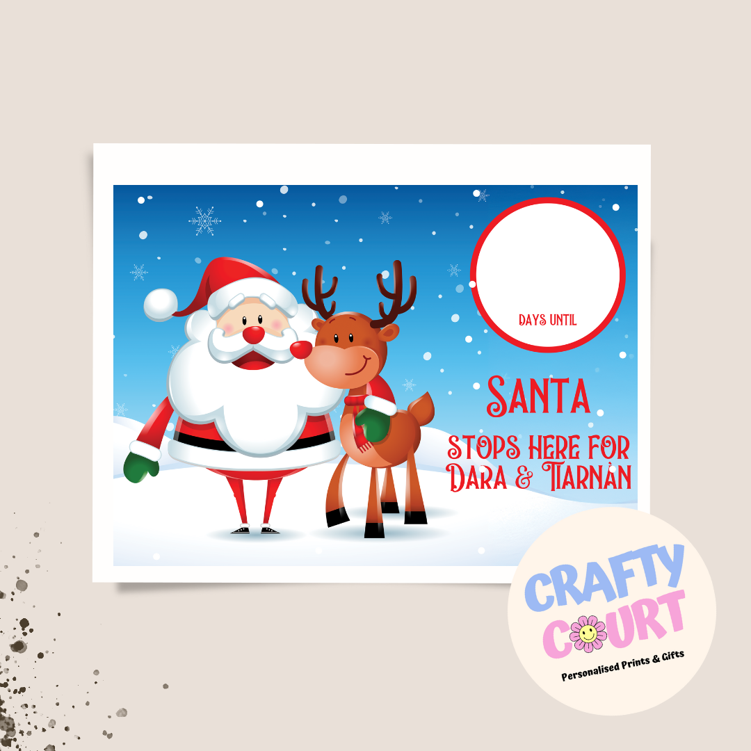 Personalised Christmas Countdown Sign - Santa Reindeer