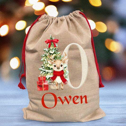 Personalised Santa Sack Initial Reindeer