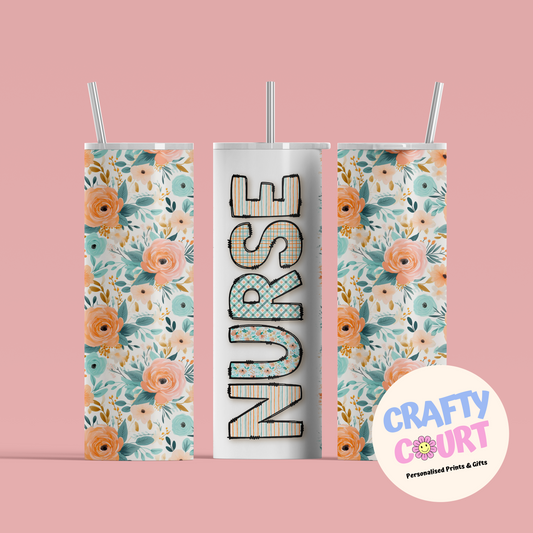 20oz Steel Floral Nurse Tumbler