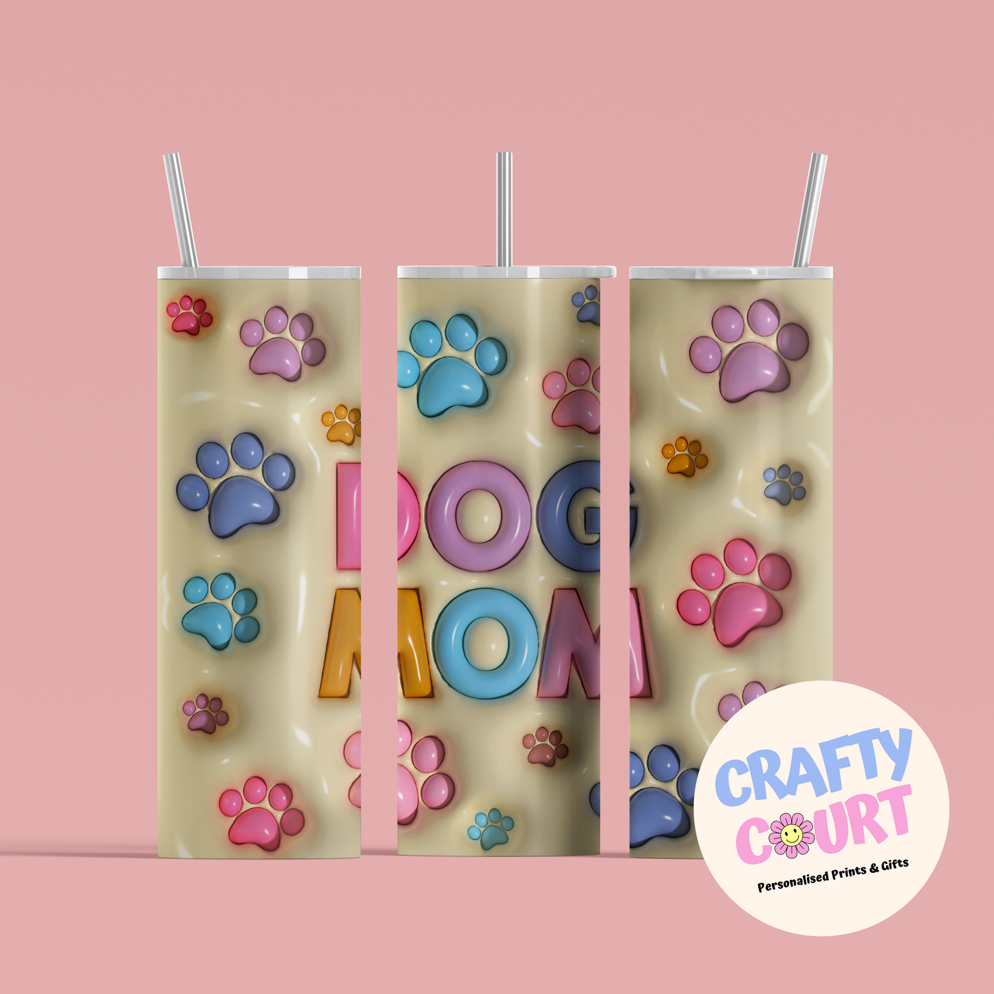 20oz Steel 3D Dog Mom Tumbler
