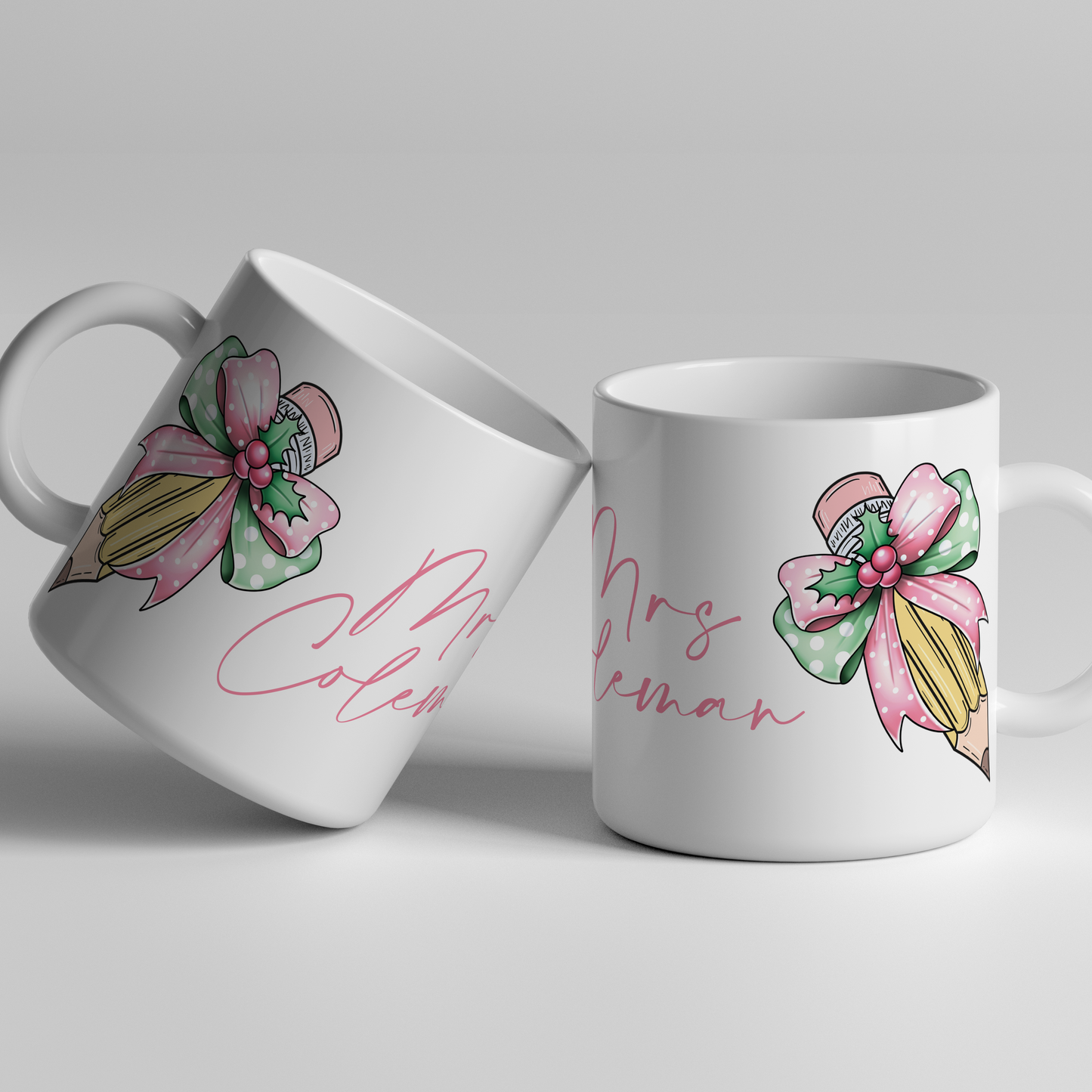 Personalised Teacher Pink Bow Christmas Mug