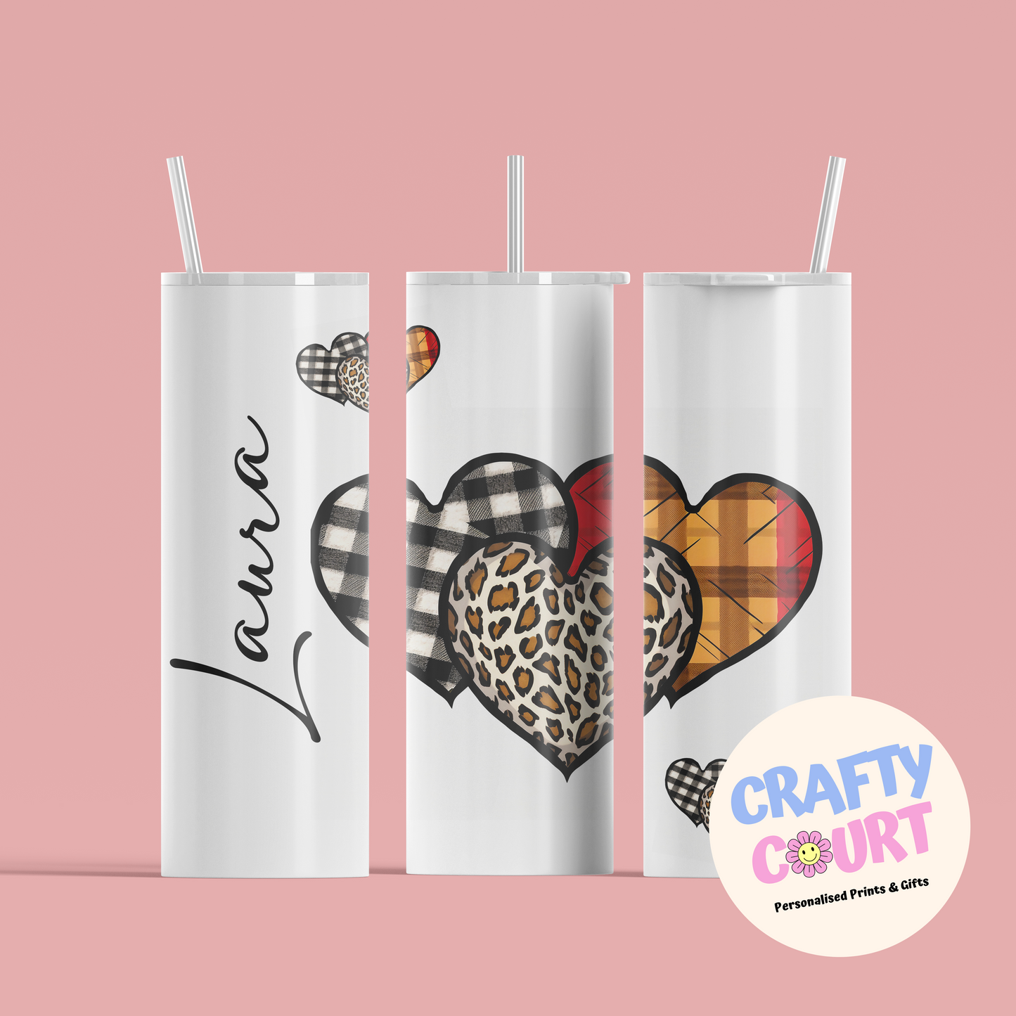 Personalised 20oz Steel Hearts Print Tumbler