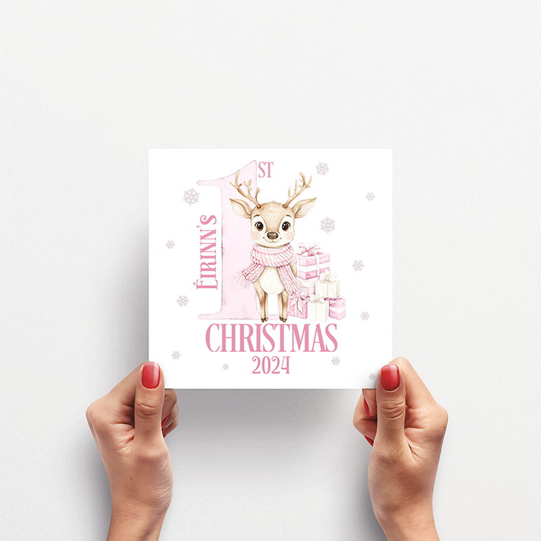 Personalised Baby Pink First Christmas Card