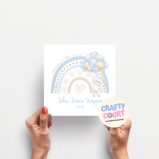 Personalised Baby card blue: Welcome to the world