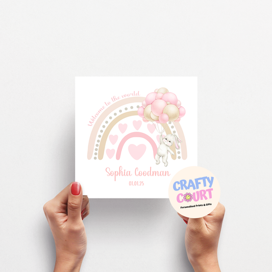 Personalised Baby card pink: Welcome to the world