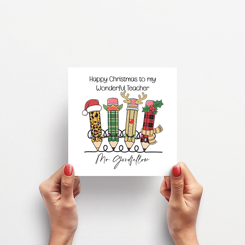 Personalised Christmas Teacher Pencils Card