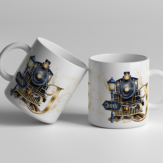Personalised Christmas Navy Train Mug