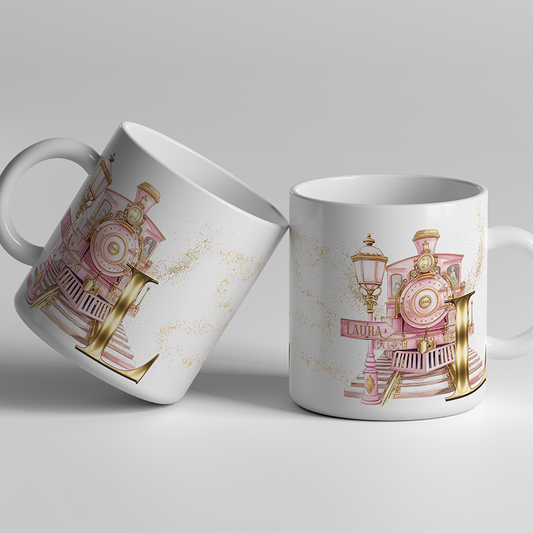 Personalised Christmas Pink Train Mug