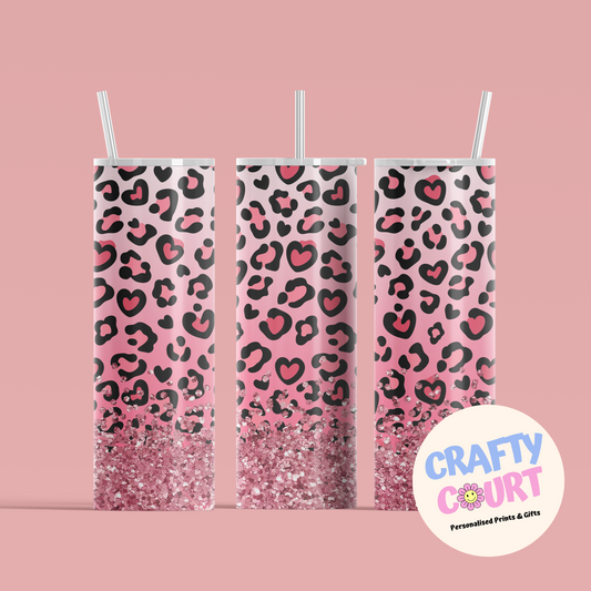 Personalised 20oz Steel Pink Leopard Print Tumbler