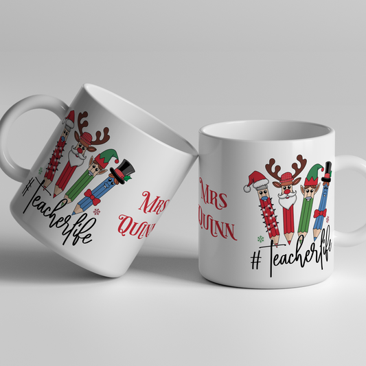 Personalised Teacher Life Christmas Mug