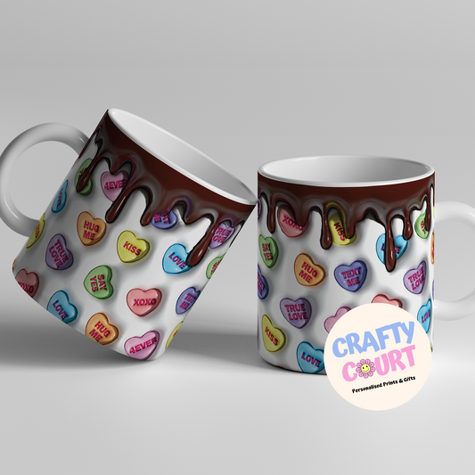 3D Dripping Love Hearts Mug - Brown