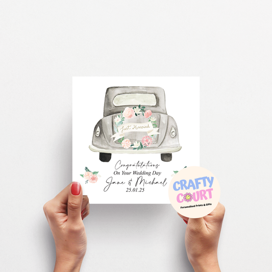 Personalised Wedding Card: Wedding car